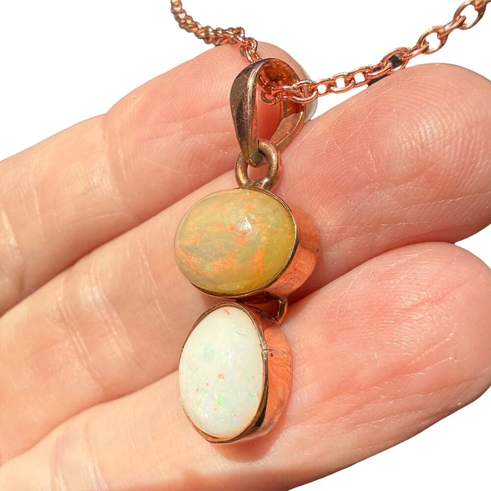 Natural Ethiopian Welo Opal Pendant Necklace Copper Handmade 16 inch chain